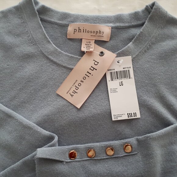 Philosophy Ladies Soft Elegant Sweater Large Misty Blue New $58 - Picture 3 of 5